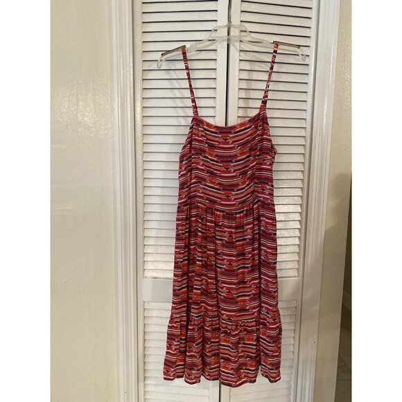 Anne Taylor LOFT Red Floral Women Dress Spaghetti Strap Sz 6 Artsy Boho Sundress - Picture 1 of 9